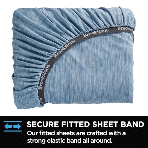 Brookstone Heathered Knit Moisture Wicking Twin Sheet Set | Innovative Breathable Fabric for All-Night Use by Hot Sleepers | 3 Piece Set of Soft Bed Sheet, Fitted Sheet, & Pillowcase | Faded Denim