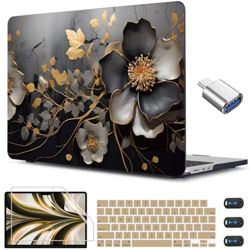 CISSOOK Compatible with MacBook Air 13.6 inch Case 2024 2023 2022 Release M3 A3113 M2 A2681, Plastic Flowers Hard Shell&Keyboard Cover&Screen Protector for MacBook Air 13.6 inch Case, Little Flower