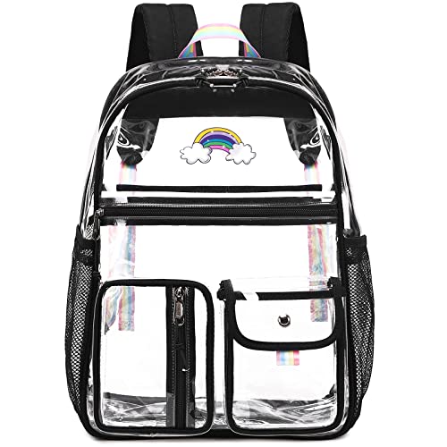 Lanola Student Kids Clear Bookbag Heavy Duty PVC Transparent Backpack Stadium Events See Through Backpacks For College Work Travel - Black