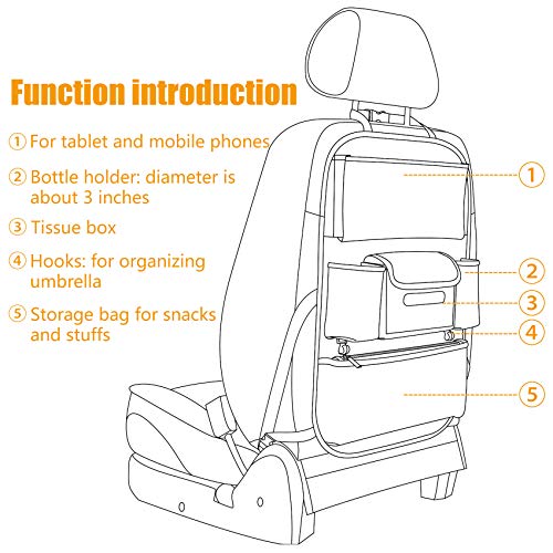 Viaviat Car Seat Organizers Waterproof Backseat Protector with Storage Pocket Large Leather Kick Mats for Kids Pets Automobile SUV Truck (Beige, Large Pocket)