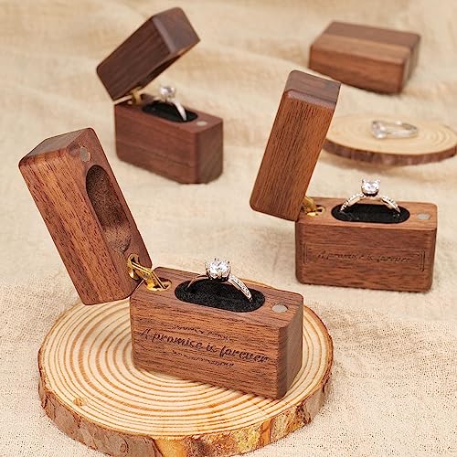 Yookin Wooden Ring Box Portable Ring Box Wood Ring Case Engagement, Proposals,Wedding Ceremony Jewelry Display Ring Box(A promise is forever-1)