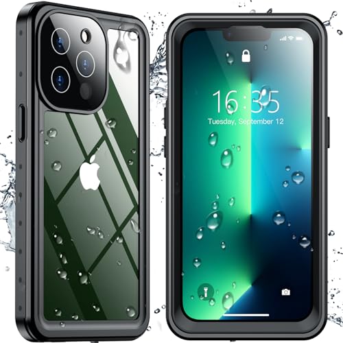 SPIDERCASE for iPhone 13 Pro Case Waterproof, Built-in Lens & Screen Protector, Full Heavy Duty Protection, 12FT Military Shockproof, Dustproof, Anti-Scratched Phone Case,Black/Clear