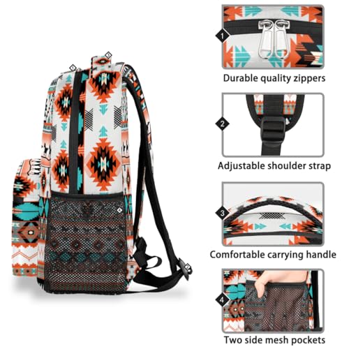 Aztec Backpack for School, Ethnic Western Style Running Horse Laptop Backpack Water Resistant Bookbag for Casual Travel Hiking Camping Outdoor Daypack Shoulder Bag for Teenager Boys Girls Kids