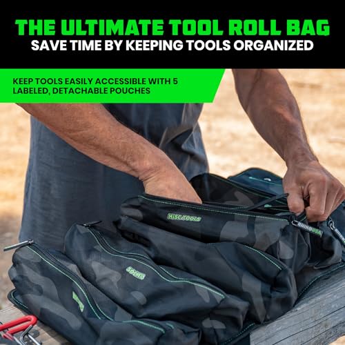 Rhino USA Tool Bag Roll - Heavy Duty Canvas Organizer Pouch for Tools - Ultimate Travel Tool Storage Kit for UTV, Car, Truck, 4x4 Offroad - Upgraded with Labeled & Removable Pouches - Secured for Life
