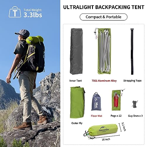 Naturehike Cloud-Up 1 Person Tent Lightweight Backpacking Tent for One Man, Waterproof Ultralight Single Person Tent, Double Layer One Person Tent for Camping Hiking Backpacking