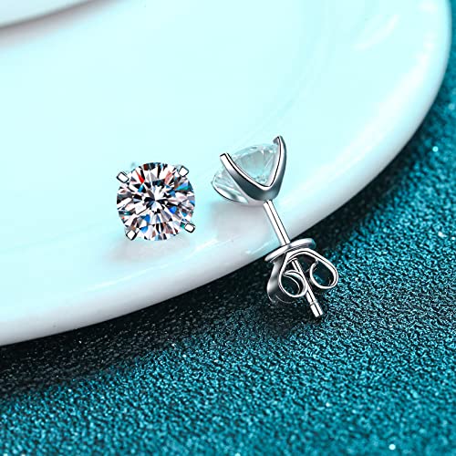 Moissanite Stud Earrings for Women and Men, 925 Sterling Silver Solitaire Diamond Earrings, Four-Prong Hypoallergenic Earrings for Sensitive Ears with 0.3ct D-E Color Moissanite