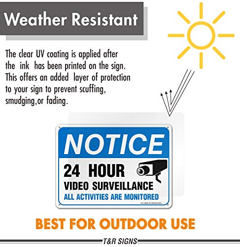 Video Surveillance Sign, All Activities Are Monitored - 2 Pack - 7 x 10 Inches Rust Free .040 Aluminum Reflective - UV Protected, Waterproof, Weatherproof and Fade Resistant - 4 Pre-drilled Holes