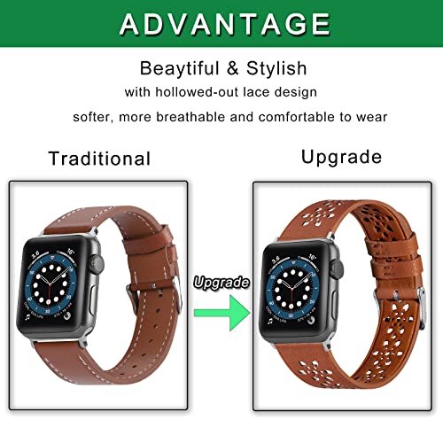 Leather Band Compatible with Apple Watch Band 49mm 45mm 44mm 42mm 41mm 40mm 38mm, Hollow-Out Lace Strap Replacement Band Strap for Apple Watch Ultra SE2 SE Series 8 7 6 5 4 3 2 1 (41mm/40mm/38mm,