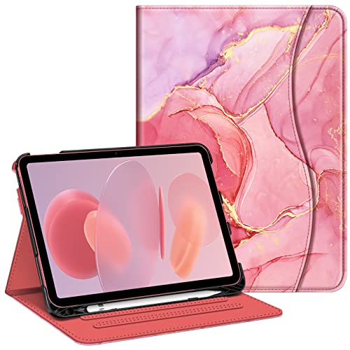 Fintie Case for iPad 10th Generation 10.9 Inch (2022 model), Multi-Angle Viewing Protective Stand Cover with Pencil Holder & Pocket, Auto Sleep/Wake, Marble Pink