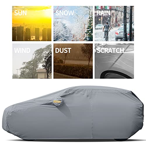 GXT All Weatherproof SUV Car Cover for Outdoor Automobiles, Heavy Duty TPE Fabric Full Protection for Rain Dirty Snow UV and Wind, Universal Fit for Compact or Full-Size SUV up to 190 inch