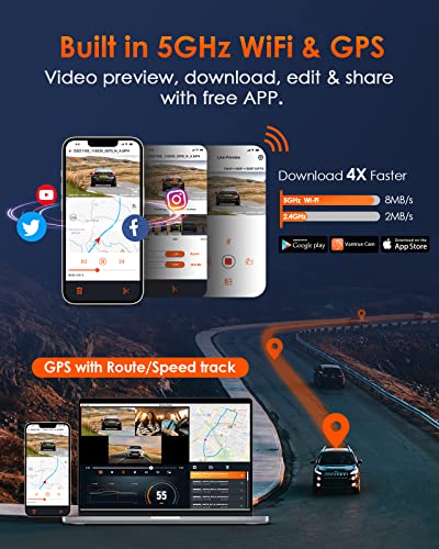 Vantrue E3 3 Channel 2.7K WiFi Dash Cam with GPS, Voice Control, Starvis IR Night Vision, 24 Hour Buffered Parking Mode, 3 Way 1944P+1080P+1080P Front and Rear Inside Dash Camera, Support 512GB Max