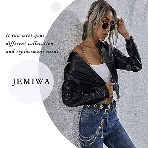 Jemiwa Leather Belt Chain Pant with Detachable Silver Punk Aesthetic Waist Belts Hip Hop Rock Jeans Chains (Black-B)