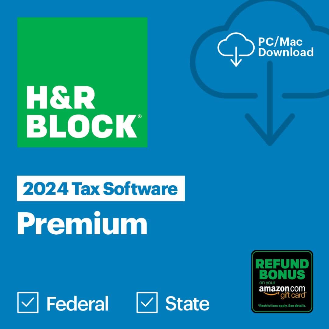 H&R Block Tax Software Premium 2024 Win/Mac with Refund Bonus Offer (Amazon Exclusive) [PC/Mac Online Code]