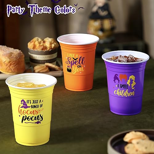 Nefelibata Halloween Black Plastic Cups 16oz Witch Sisters Party Cups Reusable Cold Drinking Cups Set of 24 Halloween Hocus Pocus Party Supplies