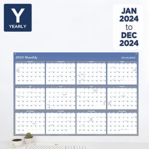 AT-A-GLANCE 2024 Wall Calendar, Dry Erase Monthly Wall Planner, 12 Month, 48" x 32", Extra Large, Vertical/Horizontal, Reversible, Blue (A1152-24)