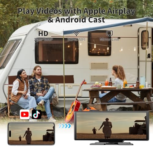 10.26" HD Portable Wireless Carplay & Android Auto Screen with 2.5K Dash Cam, Carplay Screen for Car Support Bluetooth,Mirror Link, Voice Control, GPS Navigation, 1080P Backup Camera+ 64G TF Card