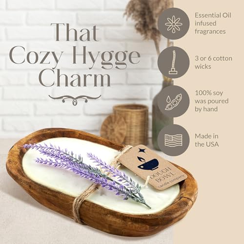 Dough Bowl Candle Co. Honeysuckle Jasmine Soy Candle - 6 Wick Rustic Farmhouse Coffee Table Decor, Odor Eliminator in Wooden Bowls, 32 Oz Wooden Dough Bowl Candle, All-Natural Gifts for Women or Men