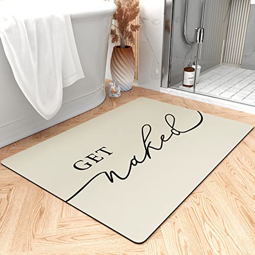 tchdio Bath Mat-Super Absorbent Quick Dry Get Naked Bath Mats for Bathroom Floor Non Slip-Bathroom Mats with Rubber Backing-Ultra Thin Bathroom Rugs Fit Under Door, 17" x 24", Beige