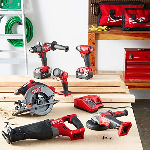 Milwaukee 2896-26 M18 Fuel 18-Volt Lithium-Ion Brushless Cordless Combo Kit (6-Tool) with (2) 5.0 Ah Batteries, (1) Charger, (2) Tool Bags