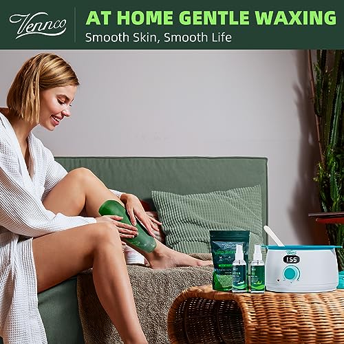 VENNCO Waxing Kit for Women Men - Premium Digital Wax Melt Warmer Kit for Sensitive Skin Coarse Hair Removal - 14oz Hard Wax Beads & Silicone Liner - for Bikini Brazilian Body Face Leg - Home Wax Kit