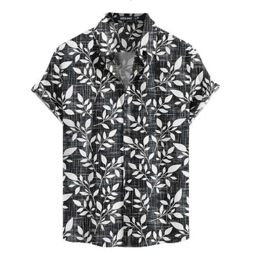 KEDJMY Hawaiian Shirt for Men Short Sleeve Beach Shirts Button Down Tropical Shirts Casual Aloha Shirts M Black Hawaiian Shirts for Men