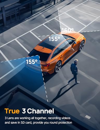 Anyski 3 Channel 5GHz WiFi Dash Cam with 64GB Card, 2.5K+1080P Dash Cam Front and Rear/Inside, 2.5K+1080P+1080P Three Way Dash Camera for Cars, Dashcam 24H Parking Mode, Support 256GB Max Silver