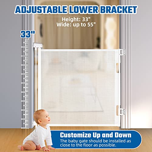 Retractable Baby Gate, 33" Tall, Extends up to 55" Wide, Child Safety Gate for Doorways, Stairs, Hallways, Indoor/Outdoor(Black)