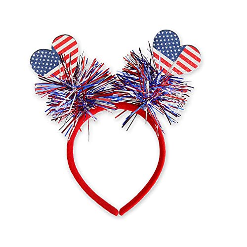 HIFANMM 4th of July Headband Independence Day Hair Accessories Patriotic Party Hair Supplies American Flag Love Heart Design Blue Red Ribbon Hair Decoration Cute Hair Hoop for Women Girls Kids 1 Pcs