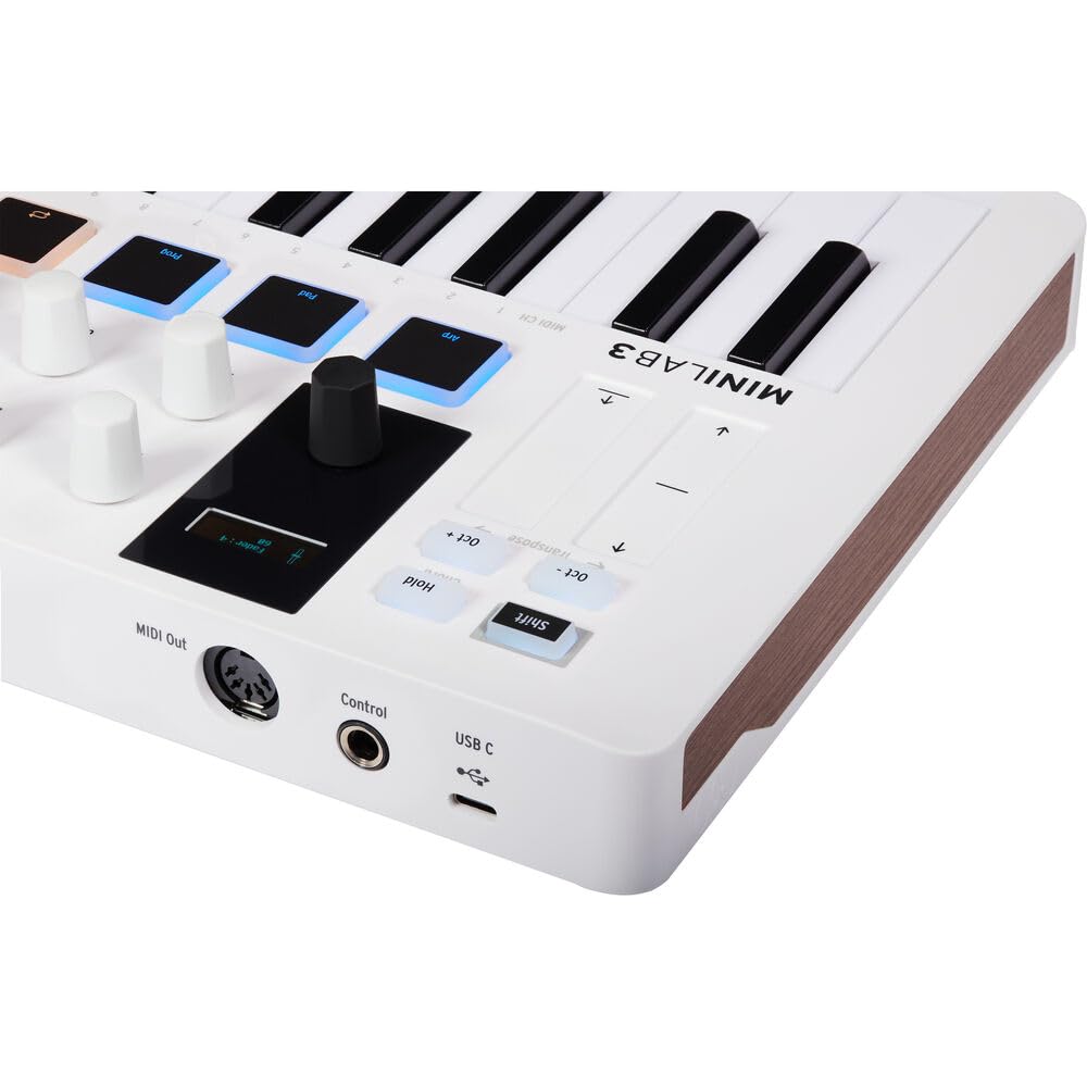 Arturia MiniLab 3 Compact MIDI Keyboard and Pad Controller (White) Bundle with 6ft MIDI Cable & Cleaning Cloth (3 Items)