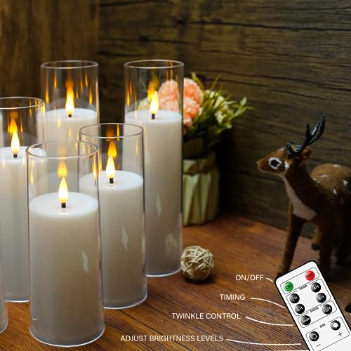 kakoya Flickering Flameless Candles Battery Operated with Remote and 2/4/6/8 H Timer Plexiglass Led Pillar Candles Pack of 9 (D2.3"xH 5"6"7")with Realistic Moving Wick Candles for Home Decor(White)