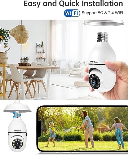 WESECUU Light Bulb Security Camera -5G& 2.4GHz WiFi 2K Security Cameras Wireless Outdoor Motion Detection and Alarm,Two-Way Talk,Color Night Vision,Human Detection, Bulb Camera Compatible with Alexa