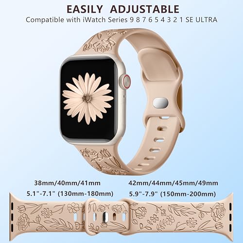 SNBLK 6 Pack Waterproof Apple Watch Bands Compatible with Mens Apple Watch Band 44mm 45mm 49mm 42mm, Cute Flowers Strap for 44mm Apple Watch Band Men Series Ultra 2/SE/9/8/7/6/5/4/3/2/1