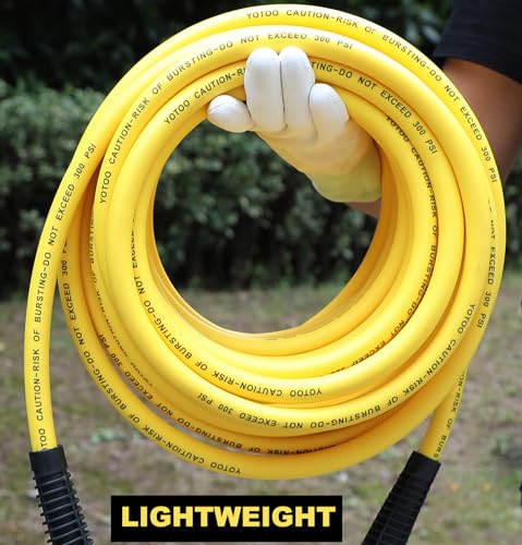 YOTOO Hybrid Air Hose 3/8-Inch by 25-Feet 300 PSI Heavy Duty, Lightweight, Kink Resistant, All-Weather Flexibility with 1/4-Inch Brass Male Fittings, Bend Restrictor