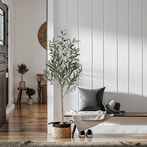Melli Welli Olive Trees Artificial Indoor 4FT Artificial Tree Faux Olive Tree Tall Faux Tree Indoor Artificial Olive Tree Indoor Outdoor Home Decor Living Room Office Housewarming 1pc