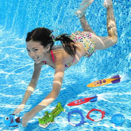 Woplagyreat Summer Pool Diving Swimming Toys for Kids, Fun Swim Games Sinking Set, Underwater Dive Gifts with Storage Bag Include Torpedo Gems Shark Rings Sea Animals for Boys Girls Toddlers 20 Packs