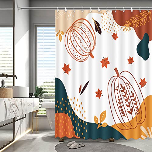 MEHOFOND 72x72 Inch Fall Shower Curtains for Bathroom Boho Pumpkin Shower Curtains Bohemia Bathroom Decor Mid Century Shower Curtain Waterproof and Machine Washable with 12 Hooks