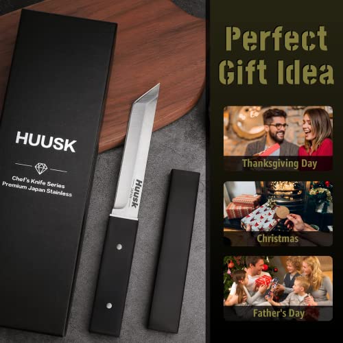 Huusk Japan Knife, Hand Forged Butcher Knife High Carbon Steel Kitchen Knife Full Tang Meat Cutting Knife Japanese Vegetable Knives Outdoor Cooking Knife for Thanksgiving Christmas Gifts