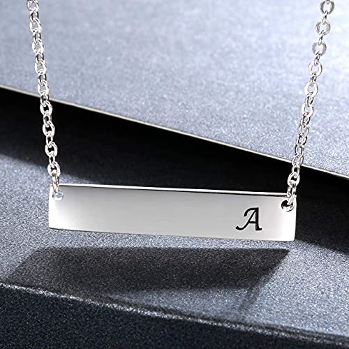 JZCOLOR | Sterling Silver Bar Necklace | Pendant with Engraved Letter (A)