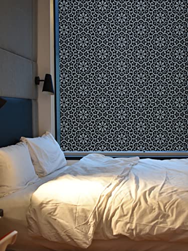 ZHMRROAD Frosted Glass Window Privacy Film Heat Blocking UV Protection Sun Blocking Static Cling Removable Decorative for Home Black Flower 17.3 x 78.7 Inches