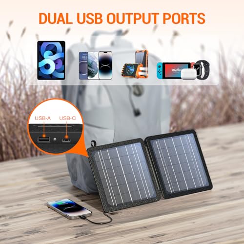 GOODaaa 10W Portable Solar Charger with Dual USB Outputs Super Handy Foldable Size 24% High Conversion Efficiency Solar Panels, Waterproof & Dustproof & Shockproof, Wide Compatibility