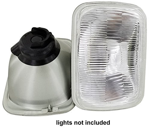 GS Power OEM style 7x6 inch Round Glass Lens Housing H4 HID for Cars, Truck and Van, LED Halogen High Low Beam Headlight Lamp Conversion Vehicle Light Assembly (Grey)