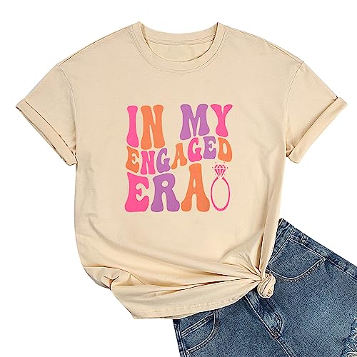 Women Bride Shirt in My Engaged Shirts Engagement Tee Fiance Tshirt Groovy Bride Bachelorette Tee Bridal Shower Tops Apricot