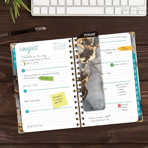 HARDCOVER Academic Year 2024-2025 Planner: (June 2024 Through July 2025) 5.5"x8" Daily Weekly Monthly Planner Yearly Agenda. Bookmark, Pocket Folder and Sticky Note Set (Black Gold Marble)