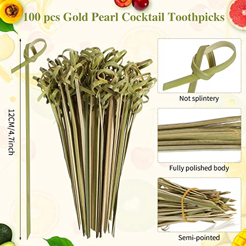 200 Pcs Bamboo Cocktail Sticks Decoration,4.7 Inch Bamboo Fruit Kabob Skewers Food Picks Bamboo Appetizer Cocktail Toothpicks for Barbecue Snacks Events Party Supplies (Bamboo, 200)