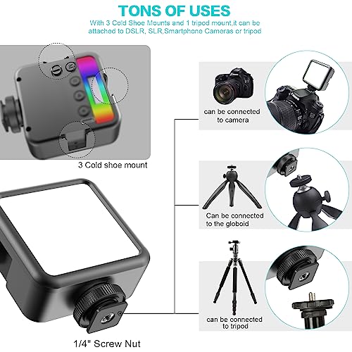 Altson Magnetic RGB Led Video Light LED Camera Light 360° Full Color Portable Photography Lighting Whit 3 Cold Shoe，，2000mAh Rechargeable CRI 96+/2500-9900K/13 Scene (Black)