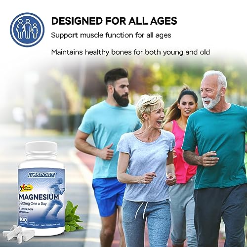 MGSPORT Magnesium Supplement - High Absorption Supplement with Vitamins B6, D, E - Relieves Leg Cramps & Muscle Support - 100 Servings