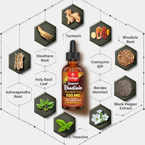 Santegra 57,000 MG Liposomal Active Rhodiola Rosea Supplement, Rhodiola Root Extract, Liquid for High Absorption, Rhodiola Rosea Root Extract Tincture for Energy, Stress, Mood, Vegan, 60 ml