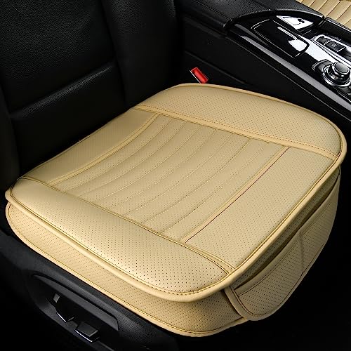 Sunny color 1pc Edge Wrapping Comfortable Car Front Seat Cover Cushion Pad Mat Protector, Anti-Slip Bottom Seat Cushion Cover for Auto with PU Leather(Beige)