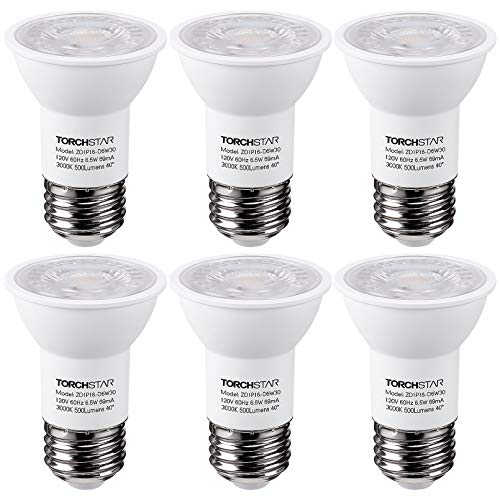 TORCHSTAR PAR16 LED Bulb, UL Listed Dimmable Spot Light, 40° Beam Angle, 500LM Track Spotlight, 50W Equivalent Track Light Bulbs, 3000K Warm White, E26 Medium Base, Damp Rated, Pack of 6