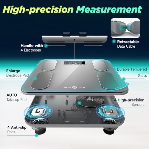 Runstar Digital Bathroom Scale for Body Weight, Body Fat, BMI 28 Measurements, Innovative 8-Electrode Smart Scales FSA or HSA Eligible with Voice Prompt Function High Accurate Bluetooth Weight Machine